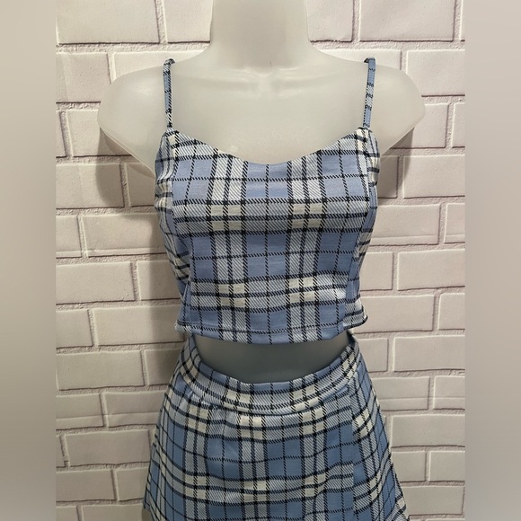 STREETWARE SOCIETY Blue Plaid Two-Piece Set Top & short-skirt/size S - Picture 3 of 16